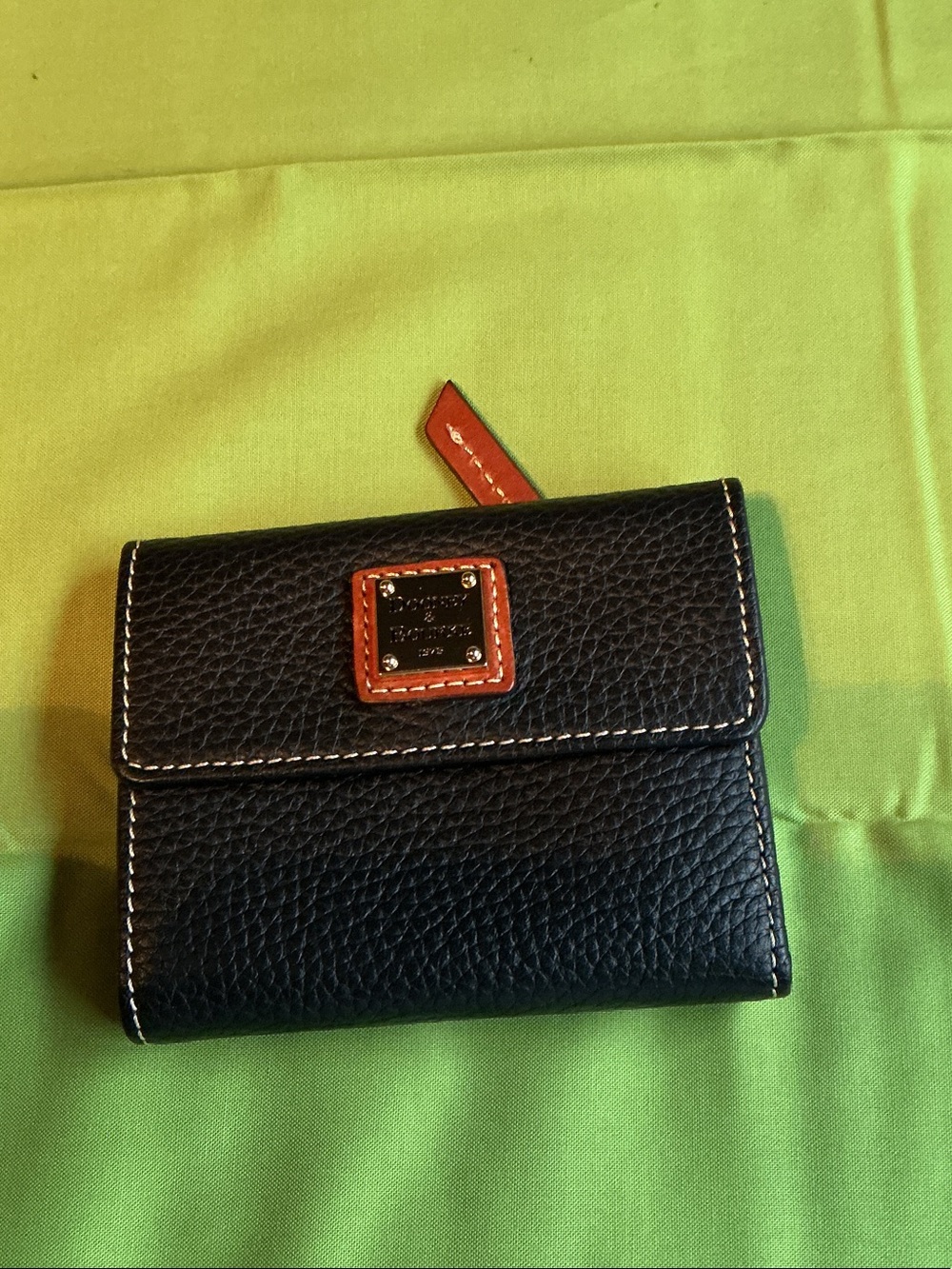 Dooney & Bourke Black Pebbled Leather Card Holder with Brown Accents